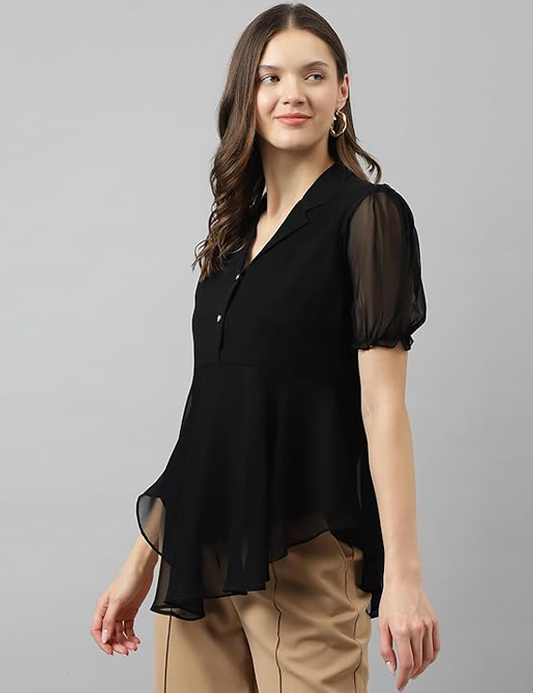 PERRY Women's Georgette Solid Flared Western Regular Fit Top