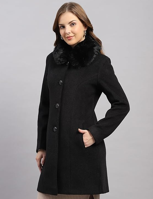 Monte Carlo Womens Regular Fit Solid Button Full Sleeve Winter Coat