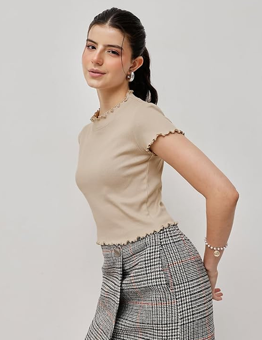 Women's Ribbed Lettuce Hem Top