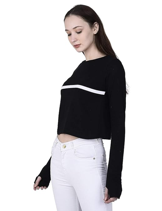 Thumbhole Sleeves Cotton Crop Top