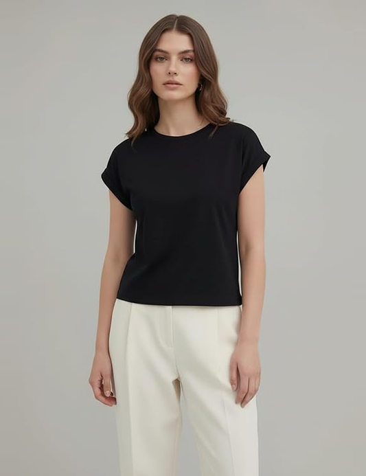 Casual T-Shirt| Round Neck with Cap Sleeves