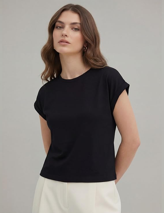 Casual T-Shirt| Round Neck with Cap Sleeves