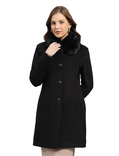 Monte Carlo Womens Regular Fit Solid Button Full Sleeve Winter Coat
