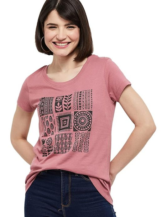 Max Women's Cotton Regular Fit Printed Round Neck T-Shirt