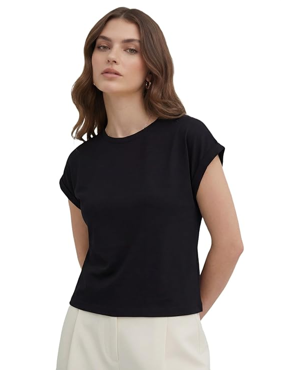 Casual T-Shirt| Round Neck with Cap Sleeves