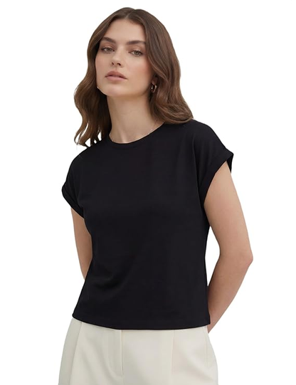 Casual T-Shirt| Round Neck with Cap Sleeves
