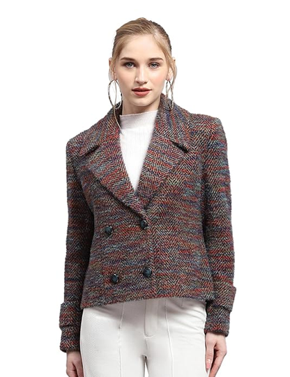 Monte Carlo Womens Self Design Collared Neck Full Sleeve Coat