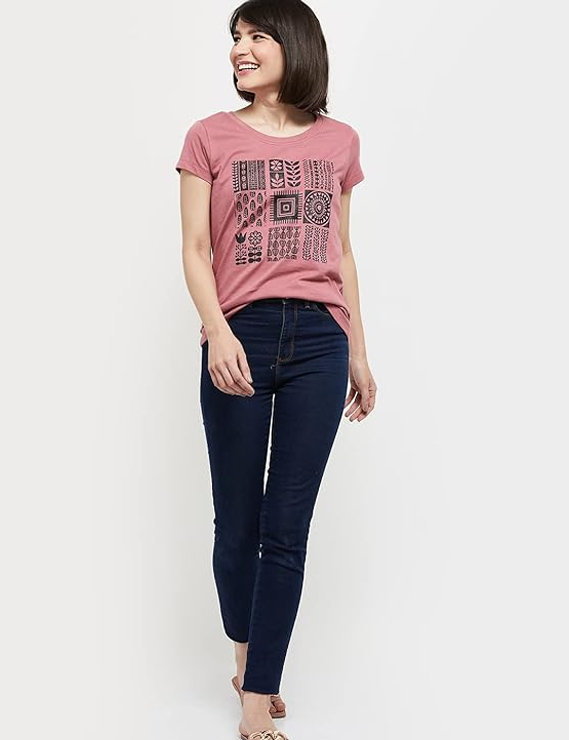 Max Women's Cotton Regular Fit Printed Round Neck T-Shirt
