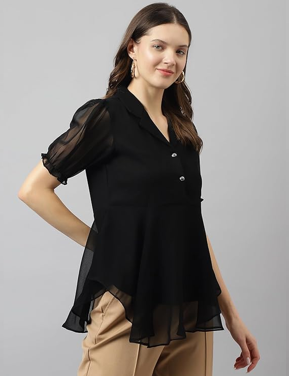PERRY Women's Georgette Solid Flared Western Regular Fit Top