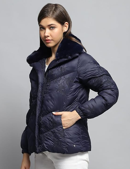 Blue Collar Neck Full Sleeve Jacket