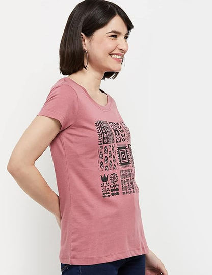 Max Women's Cotton Regular Fit Printed Round Neck T-Shirt