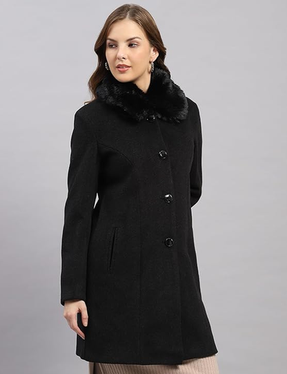 Monte Carlo Womens Regular Fit Solid Button Full Sleeve Winter Coat