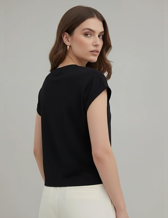 Casual T-Shirt| Round Neck with Cap Sleeves