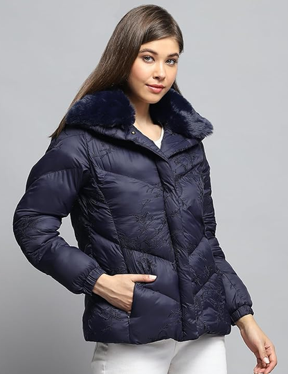 Blue Collar Neck Full Sleeve Jacket