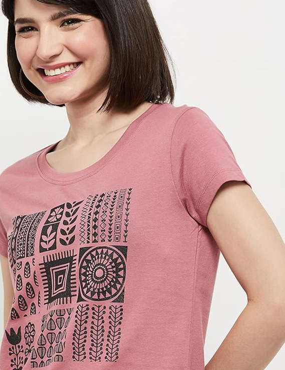 Max Women's Cotton Regular Fit Printed Round Neck T-Shirt