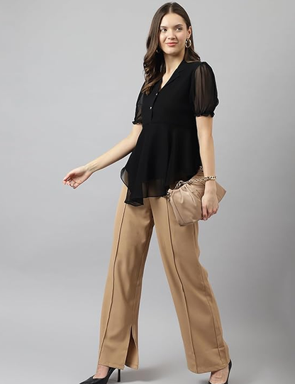 PERRY Women's Georgette Solid Flared Western Regular Fit Top