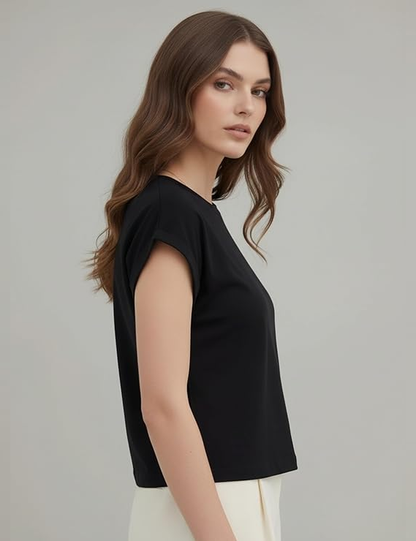 Casual T-Shirt| Round Neck with Cap Sleeves