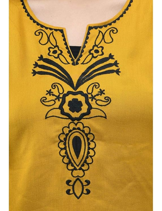 Maahi Women's Rayon Mustard Embroidery Top