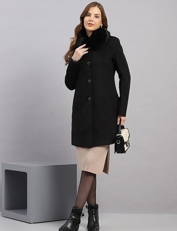 Monte Carlo Womens Regular Fit Solid Button Full Sleeve Winter Coat