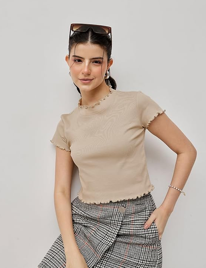 Women's Ribbed Lettuce Hem Top