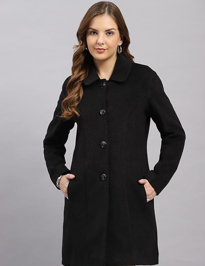 Monte Carlo Womens Regular Fit Solid Button Full Sleeve Winter Coat